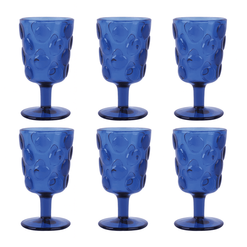 Jogo 06 Peças Taça De Vidro Com Bolhas Azul