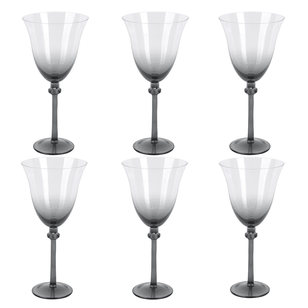 Jogo 6 Taças De Vinho em Vidro Transparente e Cinza 300 ml
