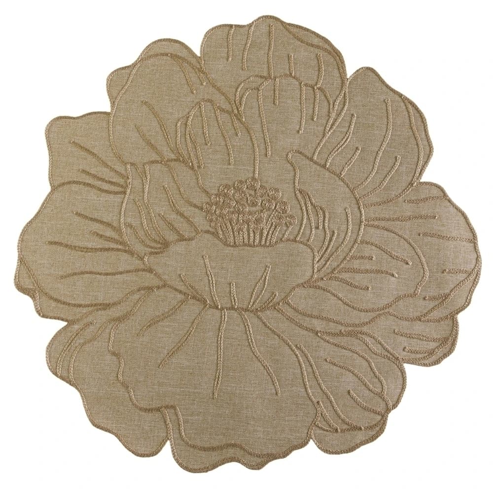 Jogo Americano de Poli-linho Auguri Casa Fiori Di Loto Cru e Dourado 45cm 4pçs
