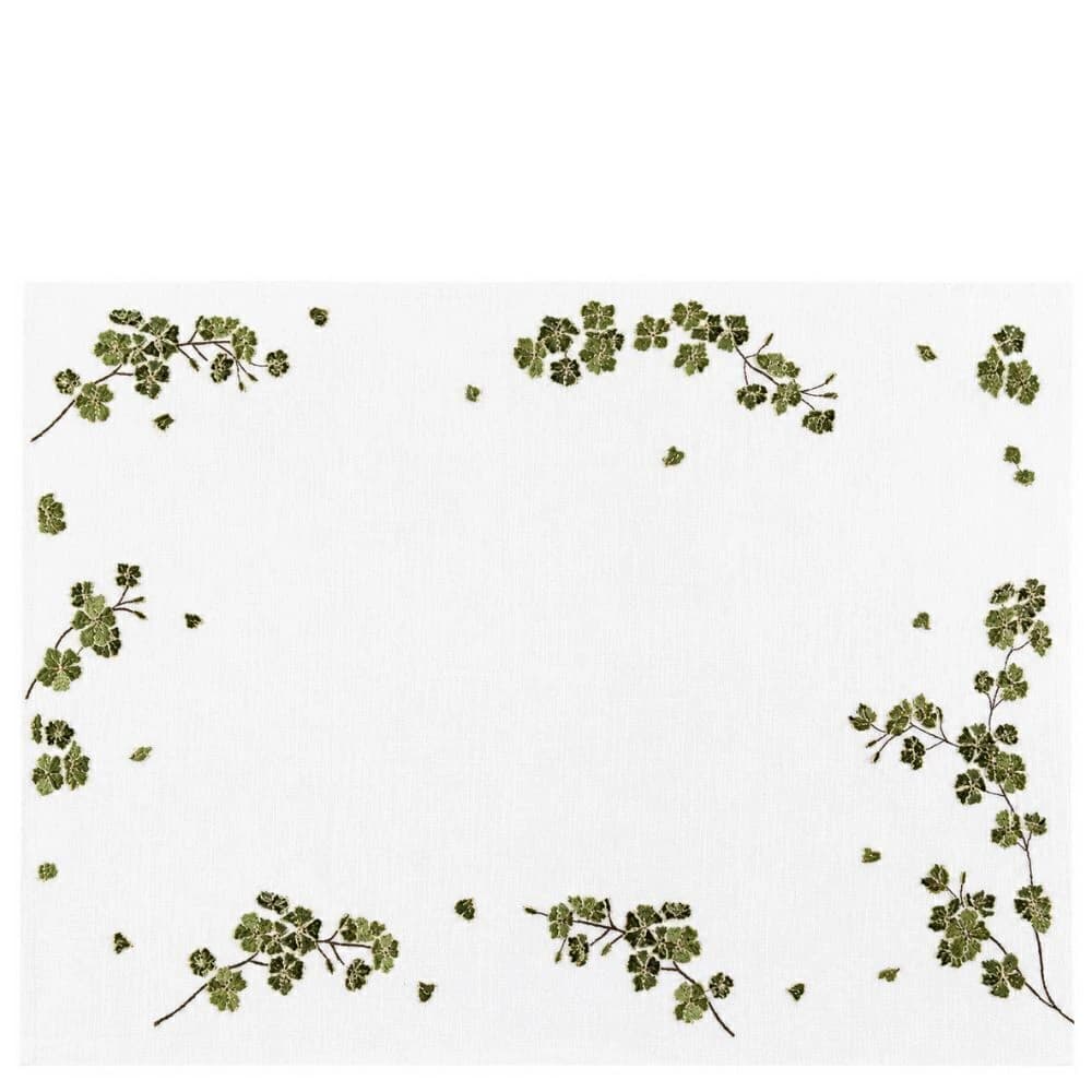 Jogo Americano de Poli-linho Auguri Casa Sakura Branco e Verde 35x50cm 4pçs