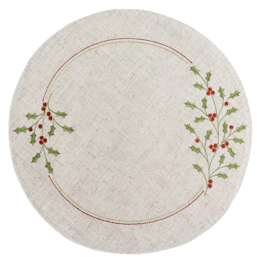 Jogo Americano de Poli-linho Bordado Auguri Casa Stella Di Natale Natural 40cm 4pçs