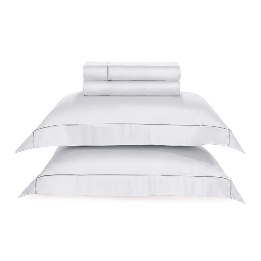 Jogo Cama Casal Girelli Bambu 300 Fios Trussardi Branco e Platino 220cm x 280cm