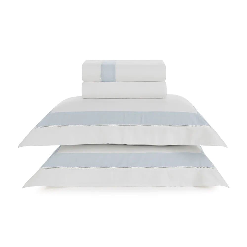 Jogo Cama Queen Rivus Algodão e Linho Trussardi Branco e Azul 240cm x 250cm