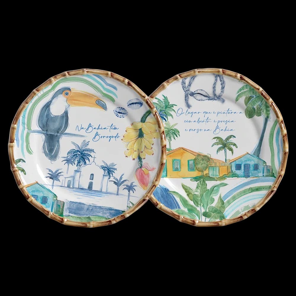 Jogo de 06 Pratos de Sobremesa Brisas Da Bahia Maison Blanche 20 CM