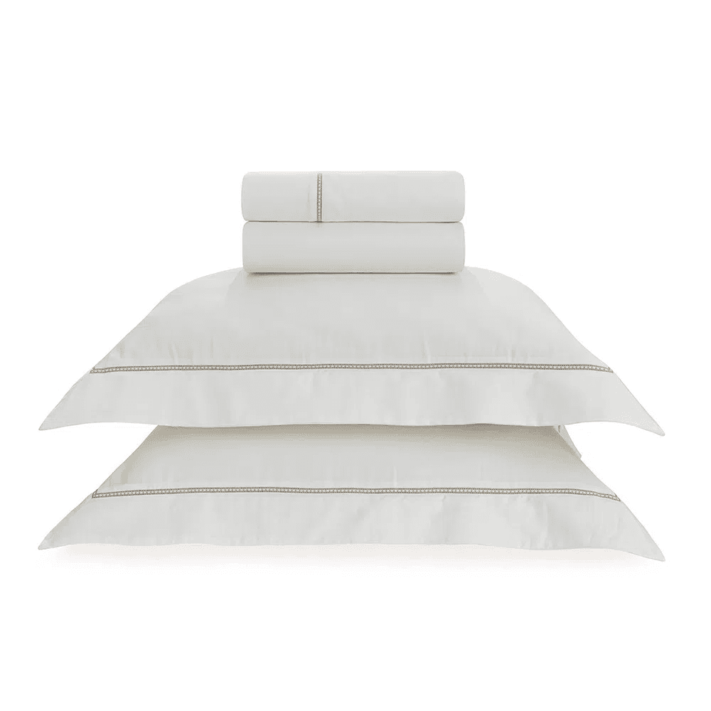 Jogo de Cama Casal 300 Fios Portello Trussardi Branco e Legno