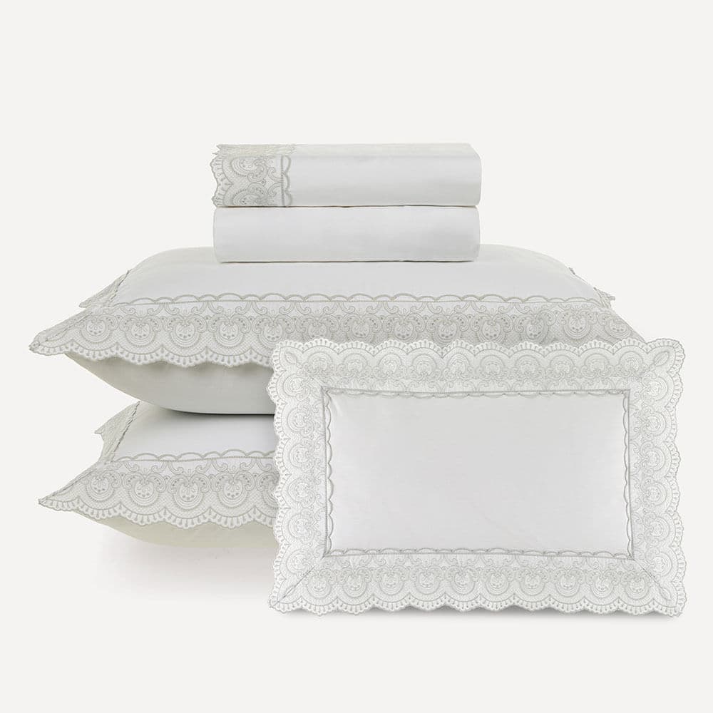 Jogo de Cama Casal com Capa de Almofada 200 Fios Alice Branco/Prata