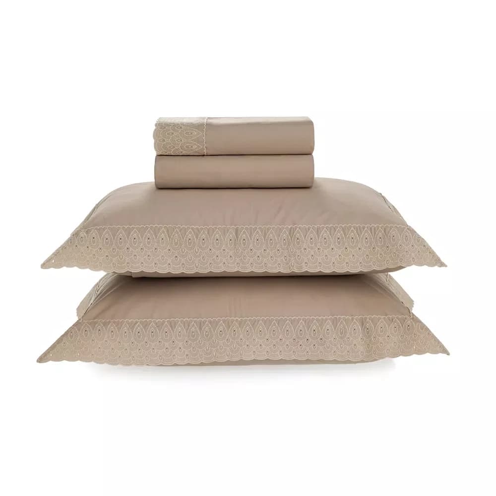Jogo De Cama Queen Oliveto 200 Fios Trussardi Avena 2,40 x 2,80 m