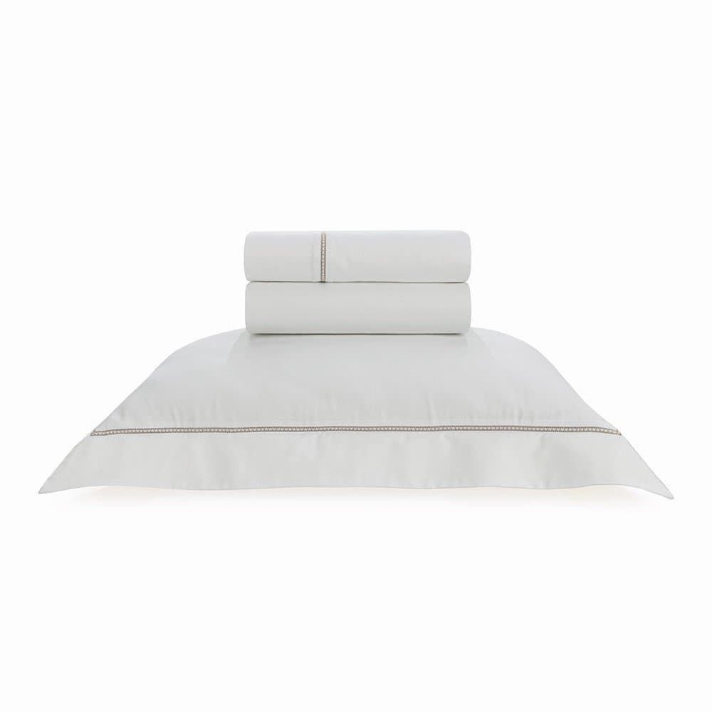 Jogo de Cama Solteiro 300 Fios Portello Trussardi Branco e Legno