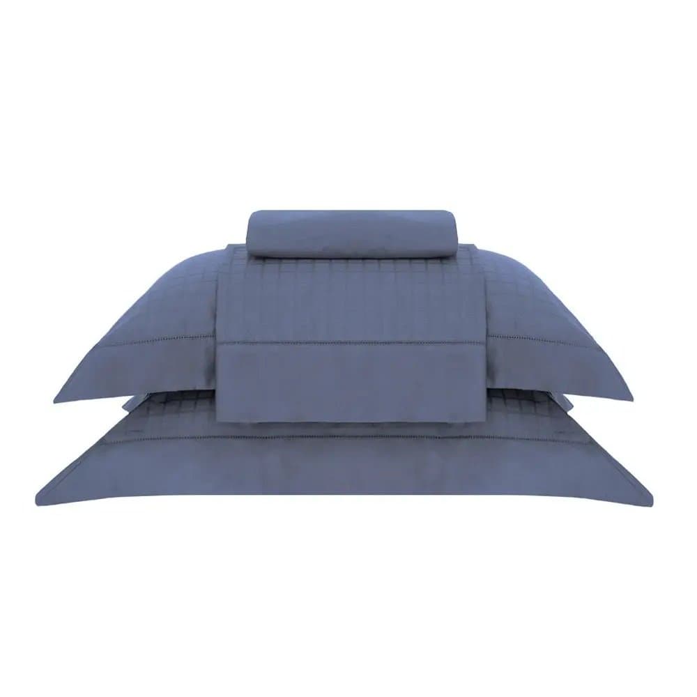 Jogo de Cama Super King Damask Square 300 Fios Buddemeyer Azul 2,80 x 2,50 m