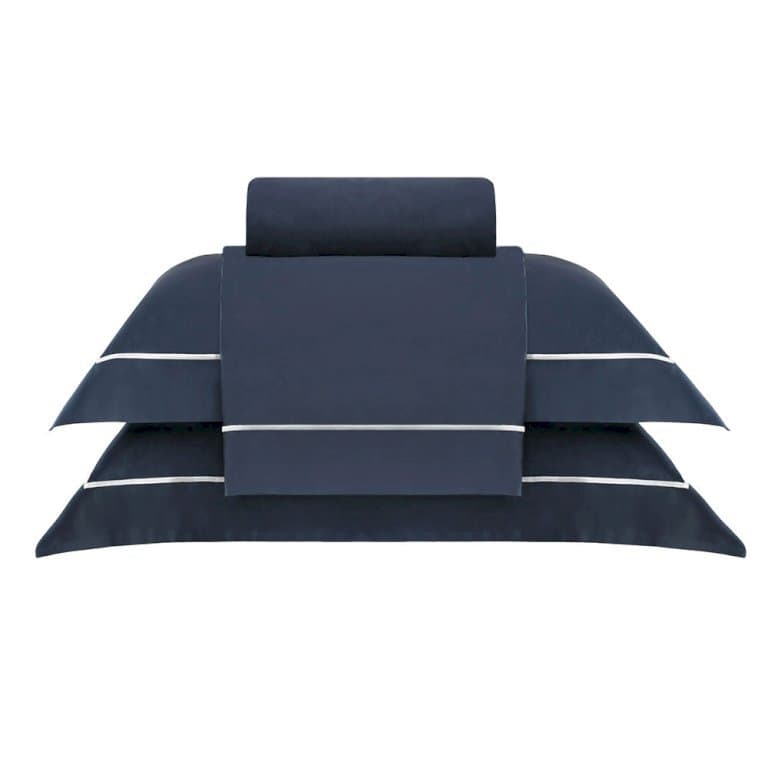 Jogo De Cama Super King Nilo 500 Fios Buddemeyer Luxus Azul Marinho/Bege 2,80 x 2,80 m