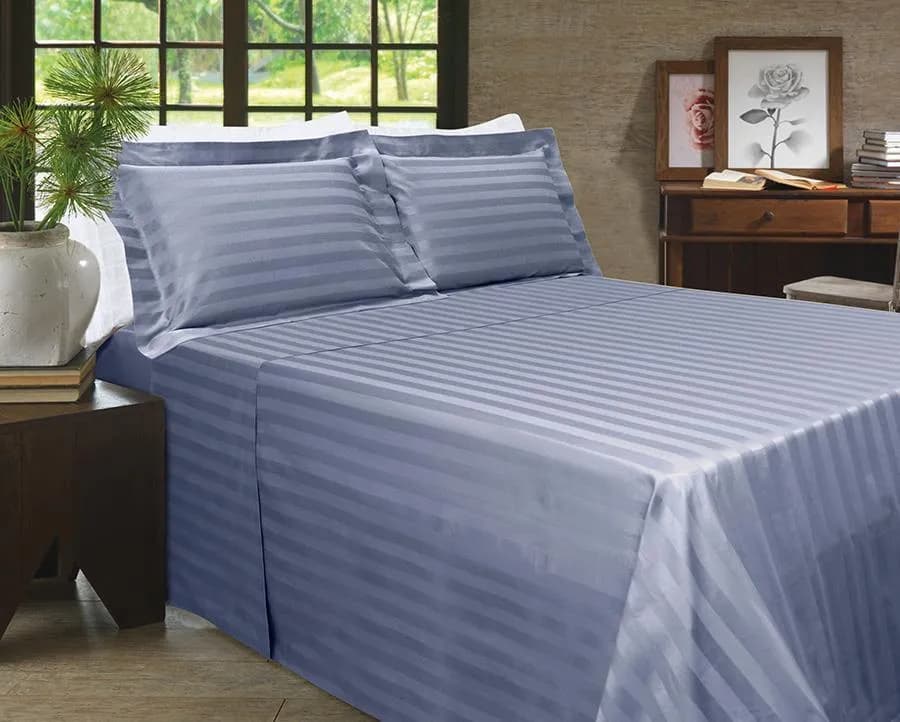 Jogo de Cama Zelo Select Maquinetado King - Percal 400 Fios - Toque Acetinado - Índigo