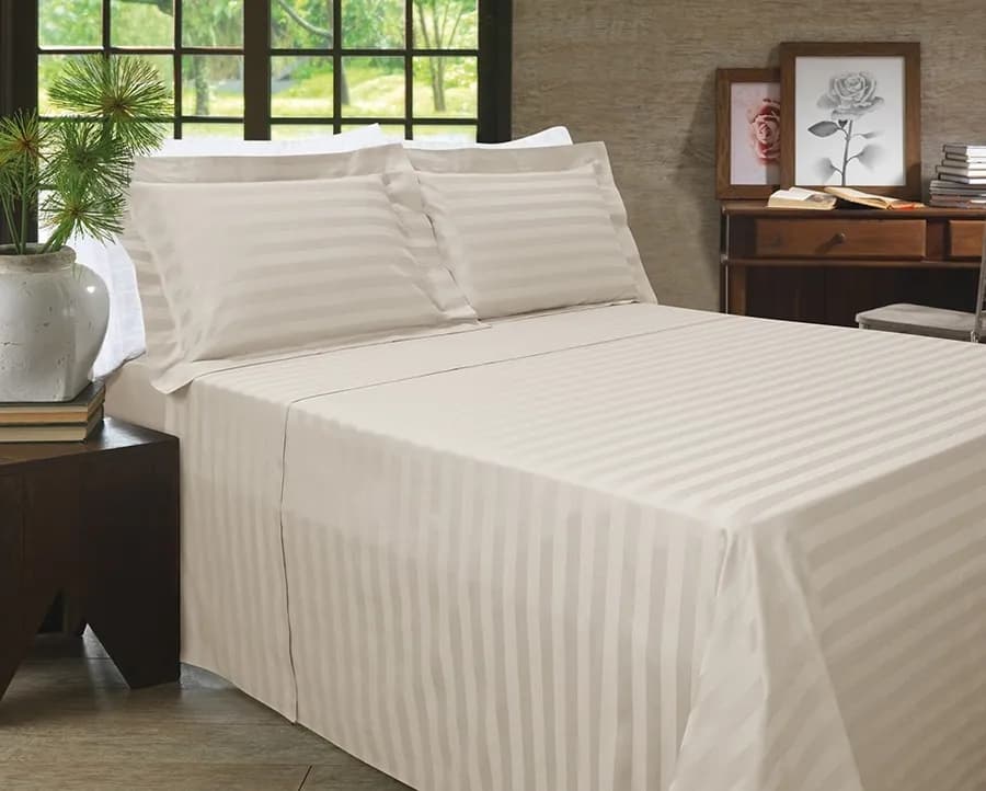 Jogo de Cama Zelo Select Maquinetado Queen - Percal 400 Fios - Toque Acetinado - Ivory