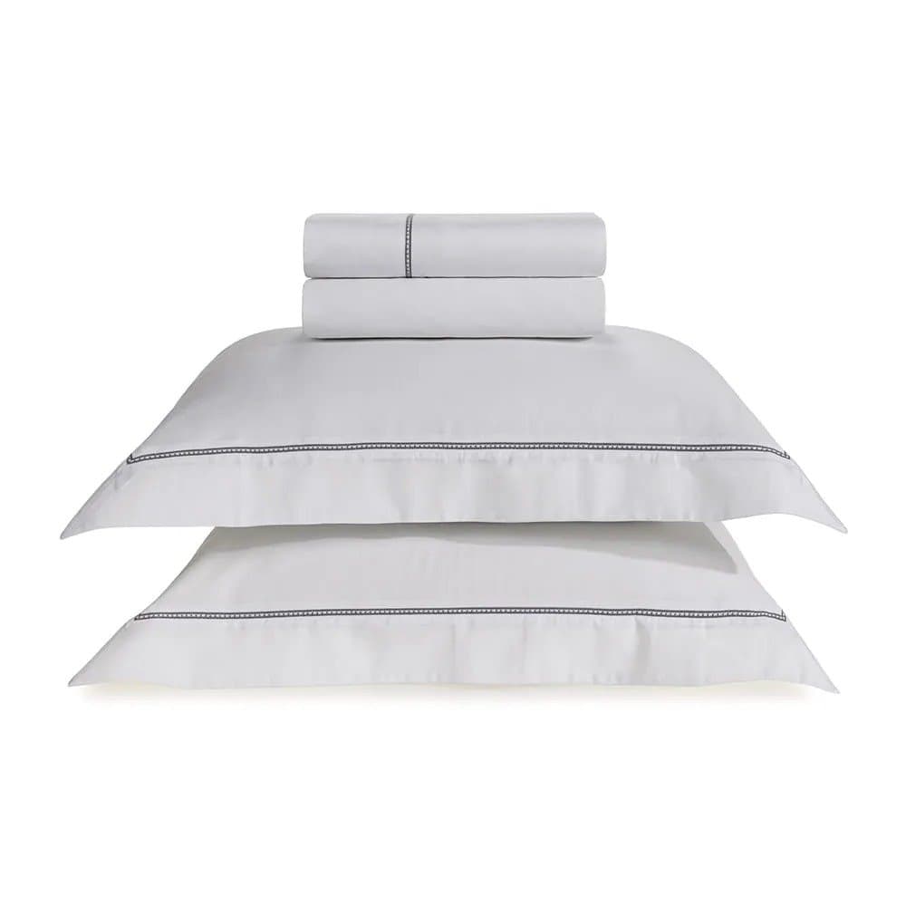 Jogo De Lençol Queen Portello 300 Fios Trussardi Branco e Ardósia 2,40 x 2,80 m