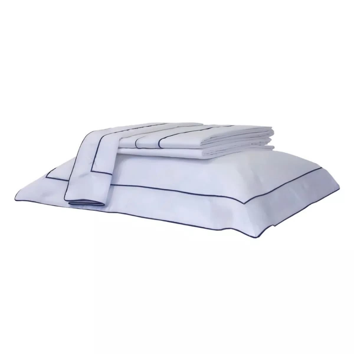 Jogo de Lençol Solteiro Duo Filett 400 Fios Artelassê Branco/Marinho 1,80x2,60cm