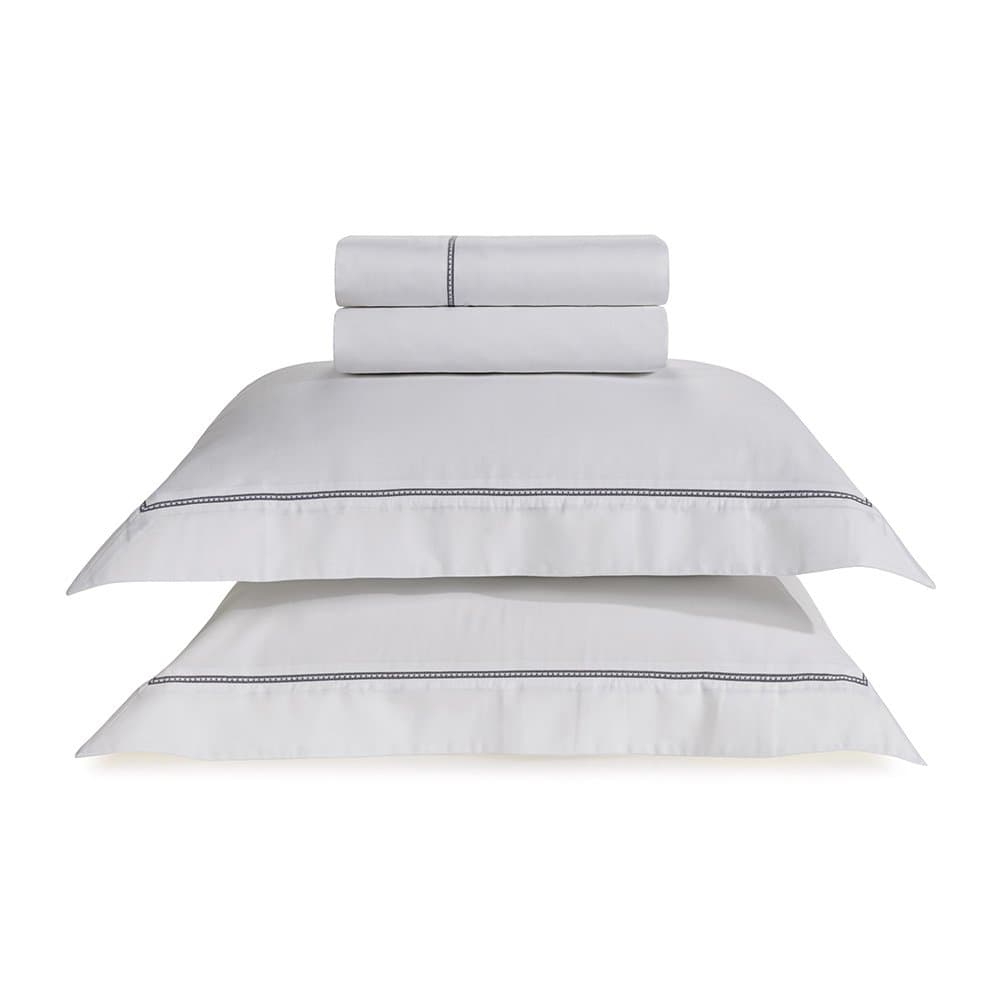 Jogo De Lençol Super King Portello 300 Fios Trussardi Branco e Ardósia 2,80 x 2,80 m