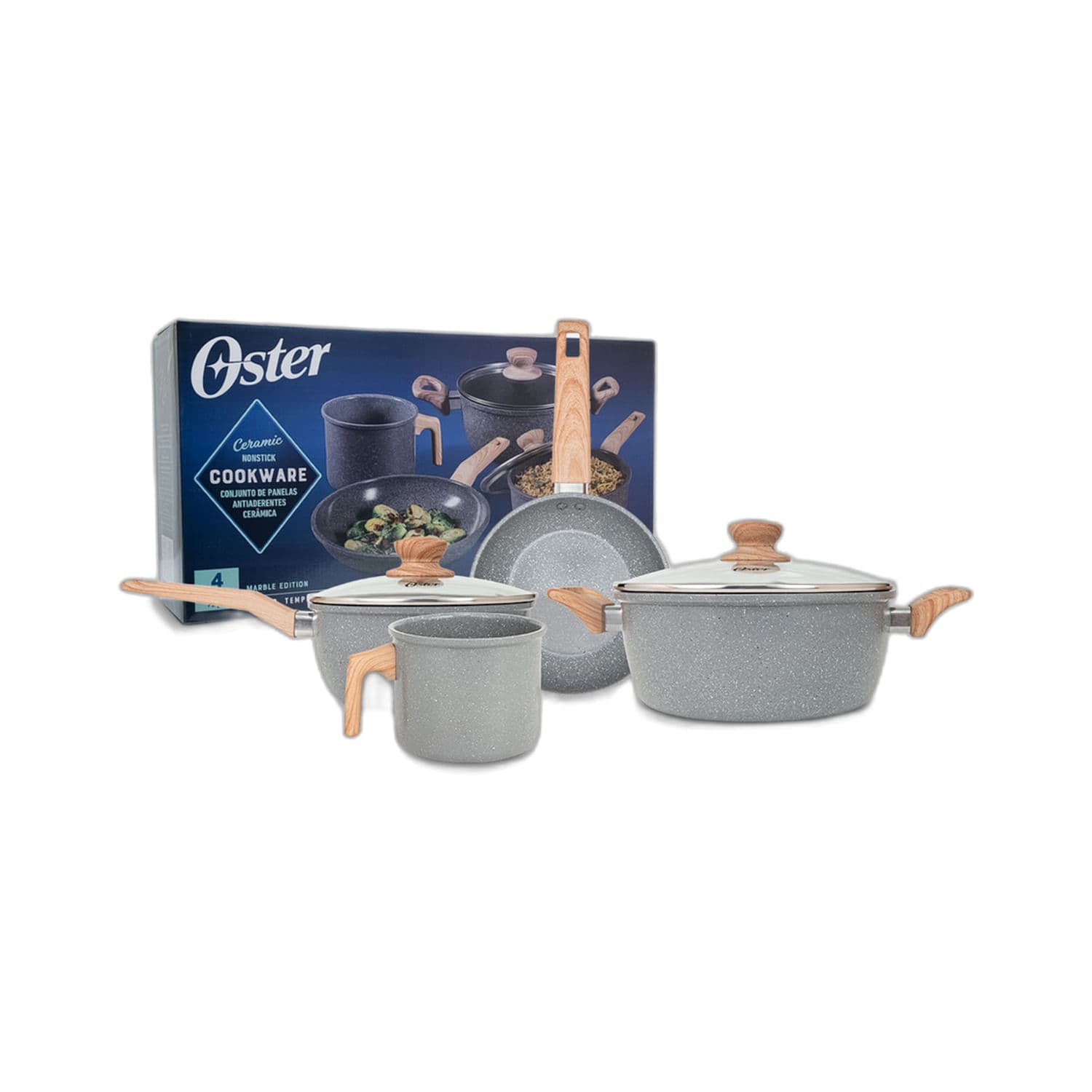 Jogo de Panelas Marble Edition 4 Peças Cinza Escuro - Oster
