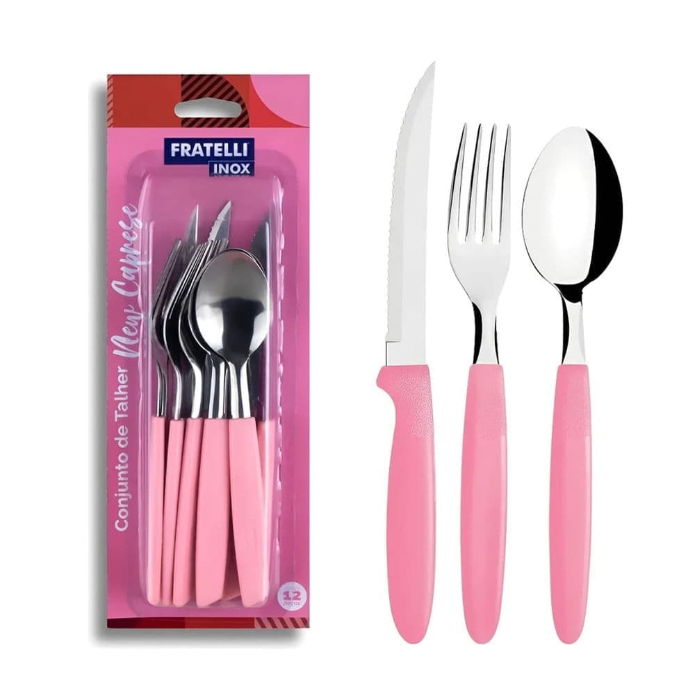 Jogo de Talheres New Caprese 12 Peças Rosa Soft Inox - Fratelli