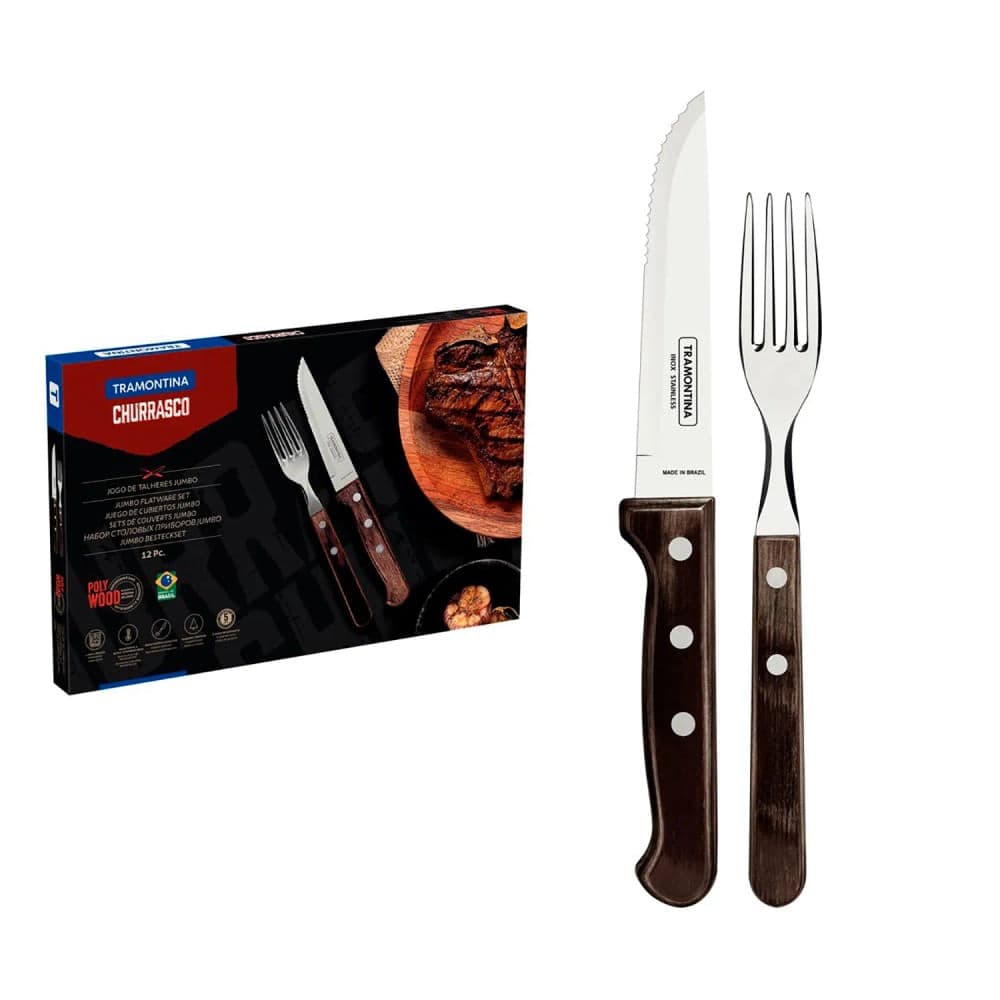 Jogo de Talheres para Churrasco 12 Peças Jumbo Polywood - Tramontina
