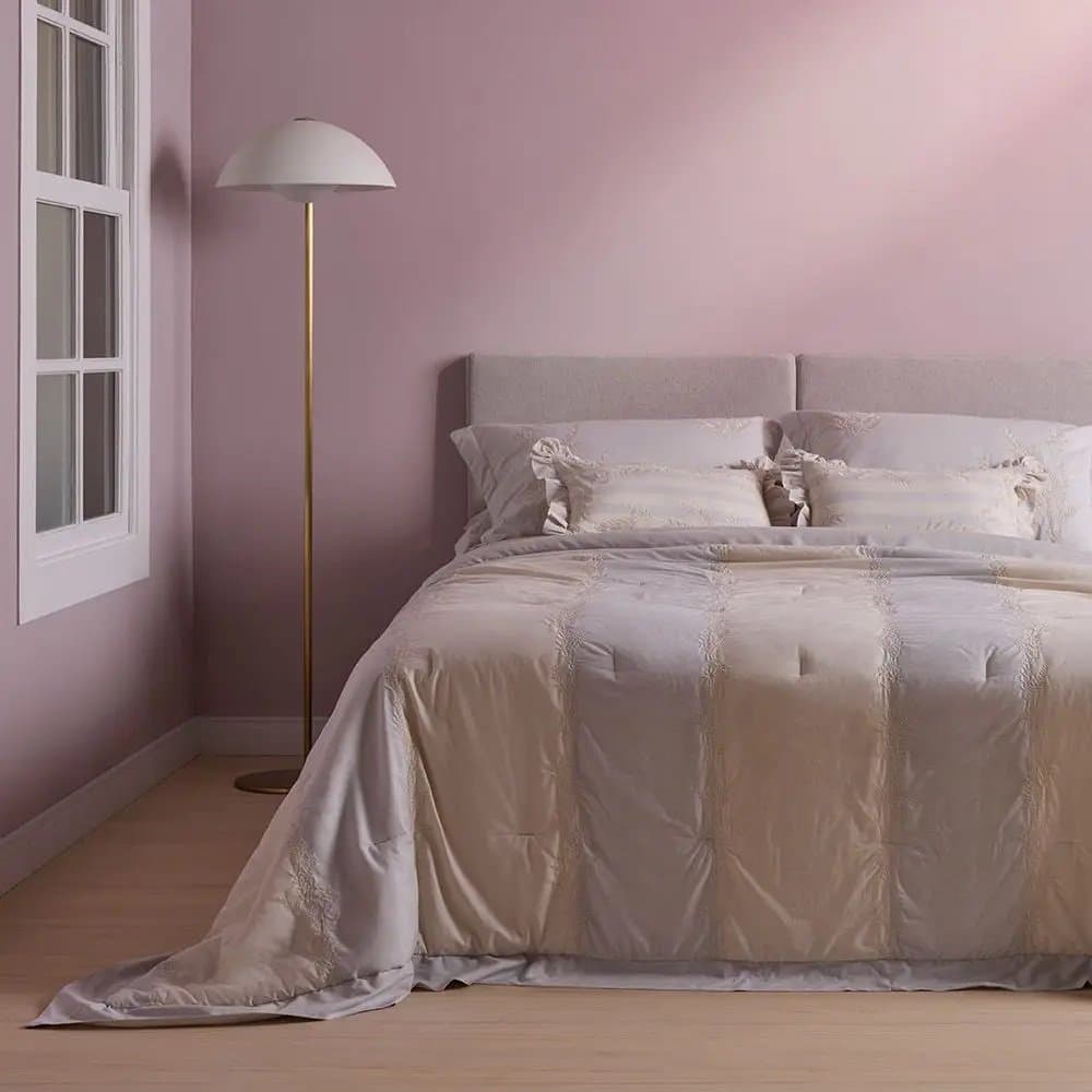 Kit 03 Peças Colcha King Anne 100% Algodão Buddemeyer Luxus Cinza 310cm x 260cm