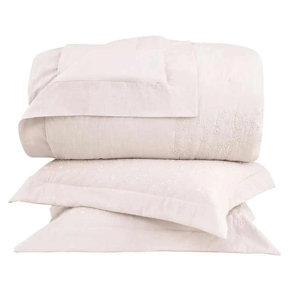 Kit 03 Peças Colcha Queen Elle 100% Algodão Buddemeyer Luxus Rosa Ballet 280cm x 260cm