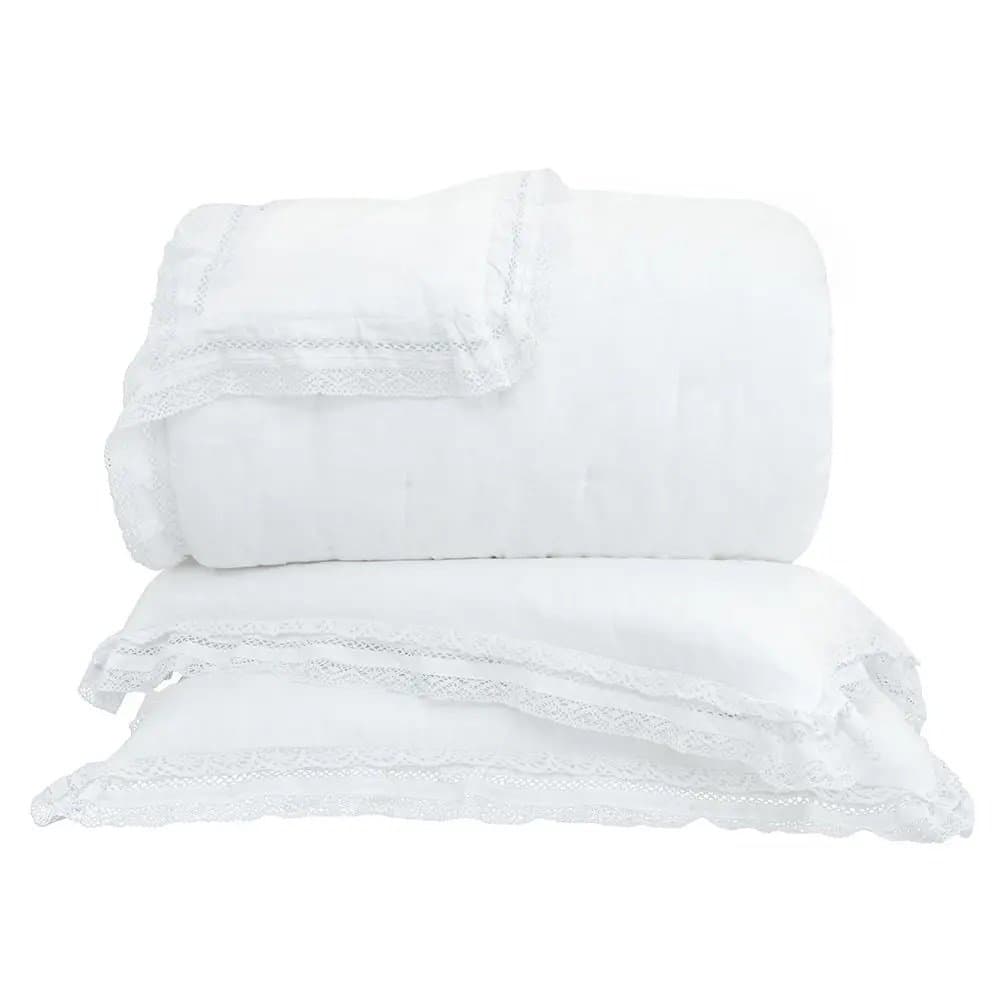 Kit 03 Peças Colcha Queen Linetta Buddemeyer Luxus Branco 277cm x 258cm