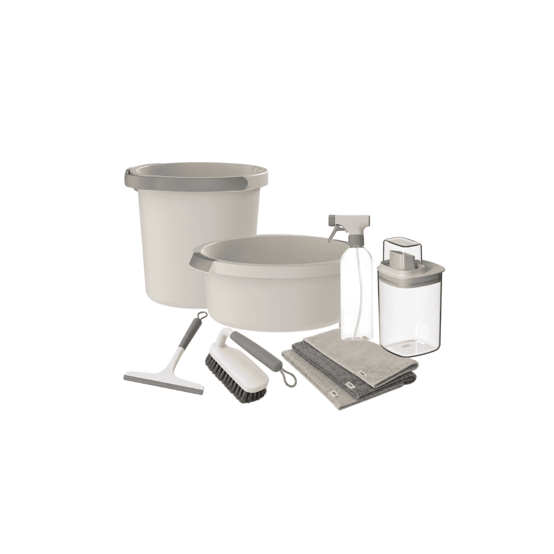 Kit Balde, Bacia, Dispenser e Acessórios de Limpeza 7 Peças Ou Linha Flow