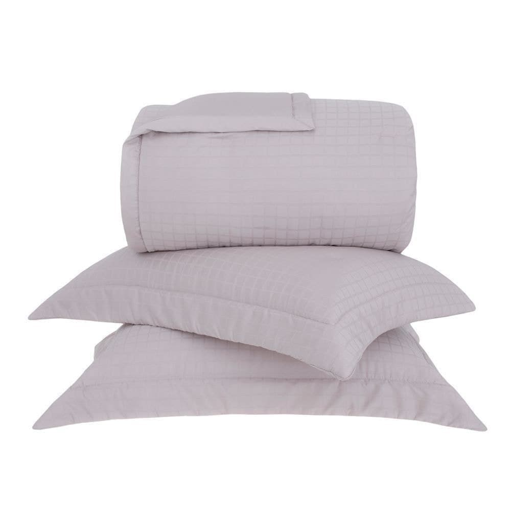 Kit Colcha Super King 300 Fios Damask Square Buddemeyer Bege Palha 2,90 x 2,50 m