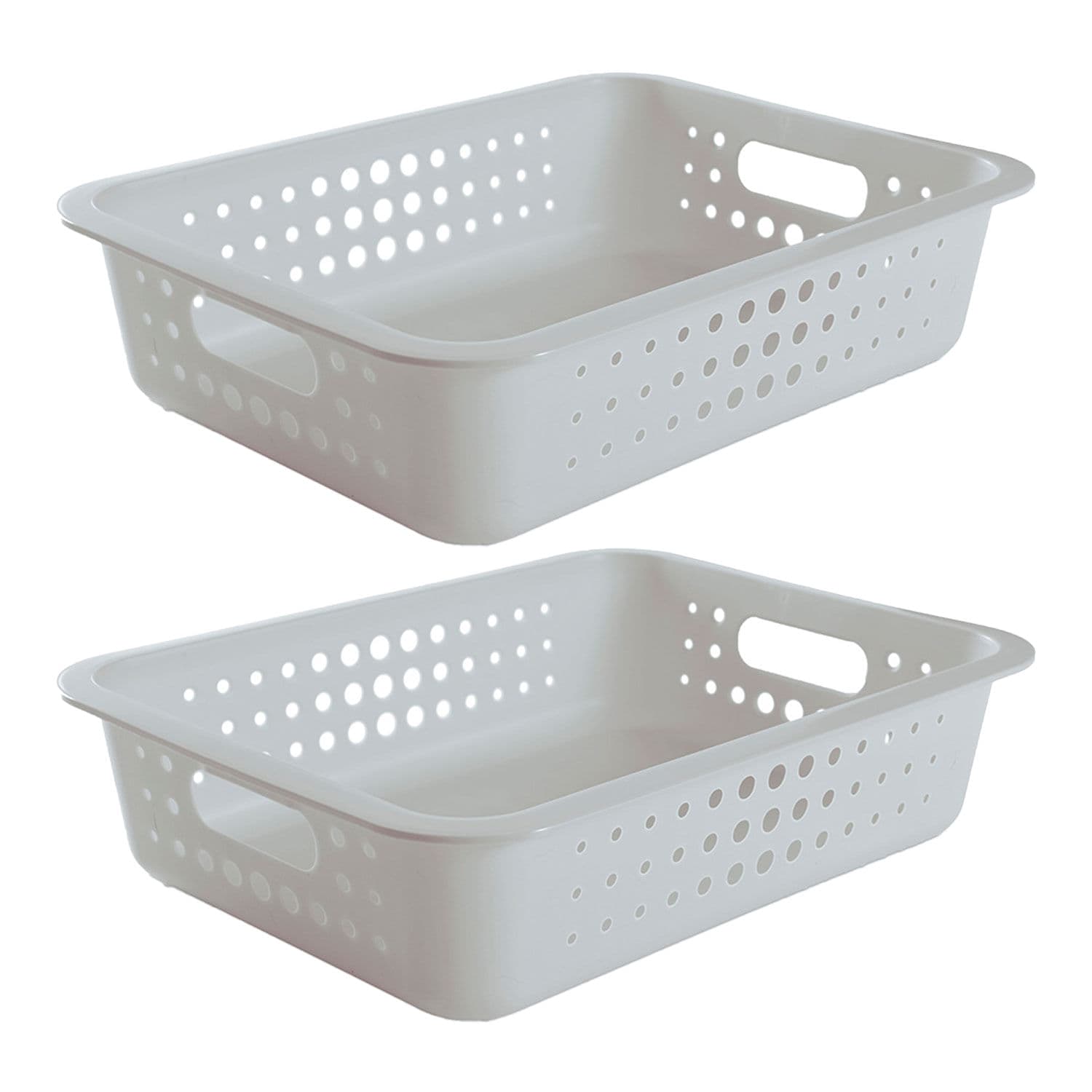Kit Com 2 Cestas Organizadoras Retangular Baixa 10x41cm Branca - Martiplast