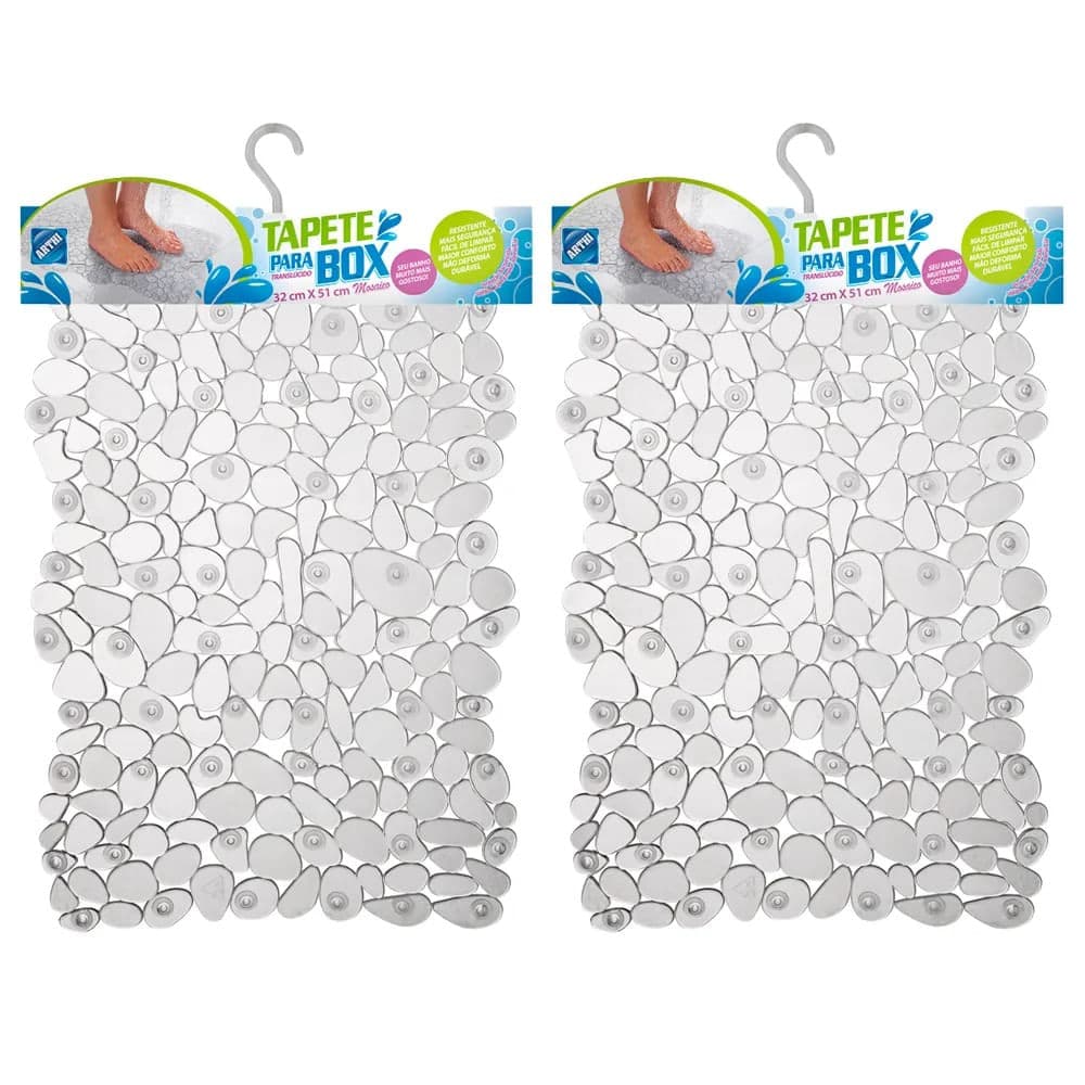 Kit Com 2 Tapete Mosaico para Box Antiderrapante 51x35cm Transparente - Arthi