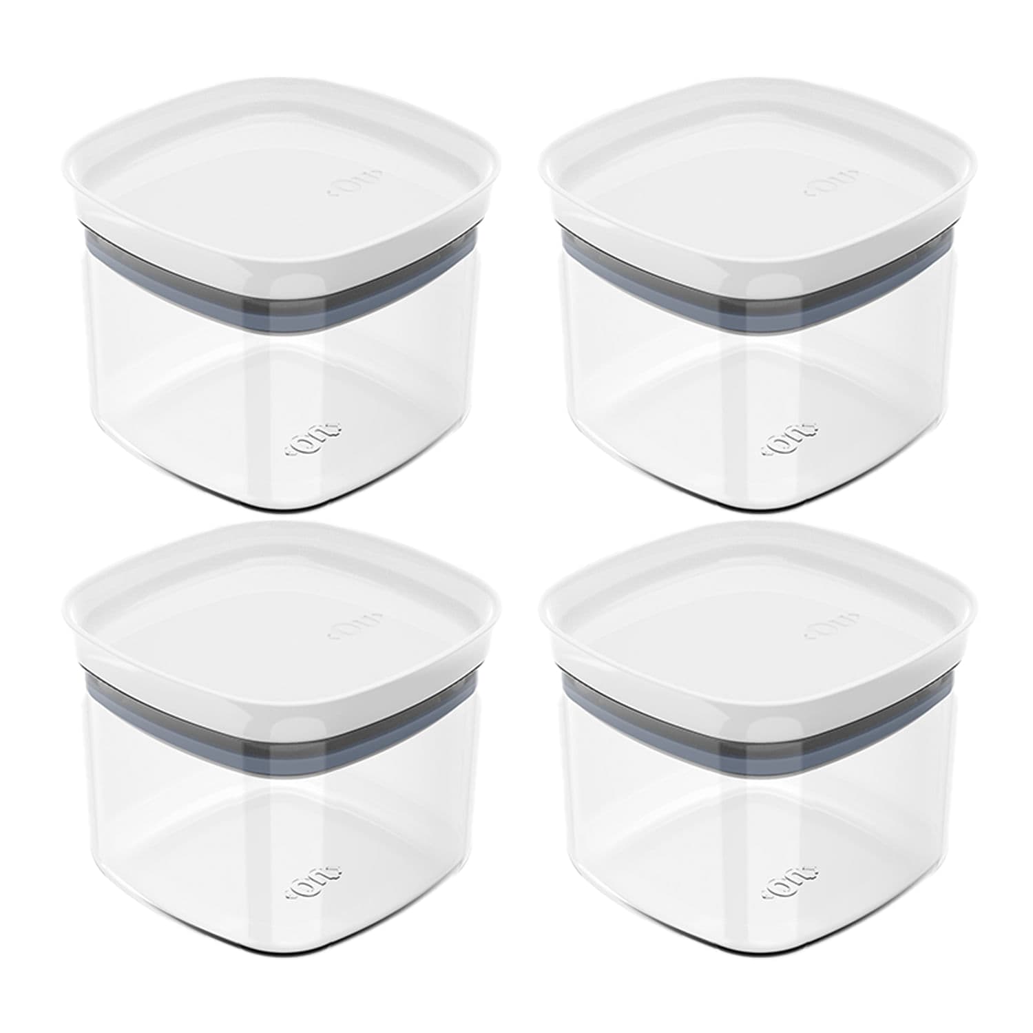 Kit Com 4 Potes Hermético de Poliestireno Quadrado Block 450mL Branco - Martiplast