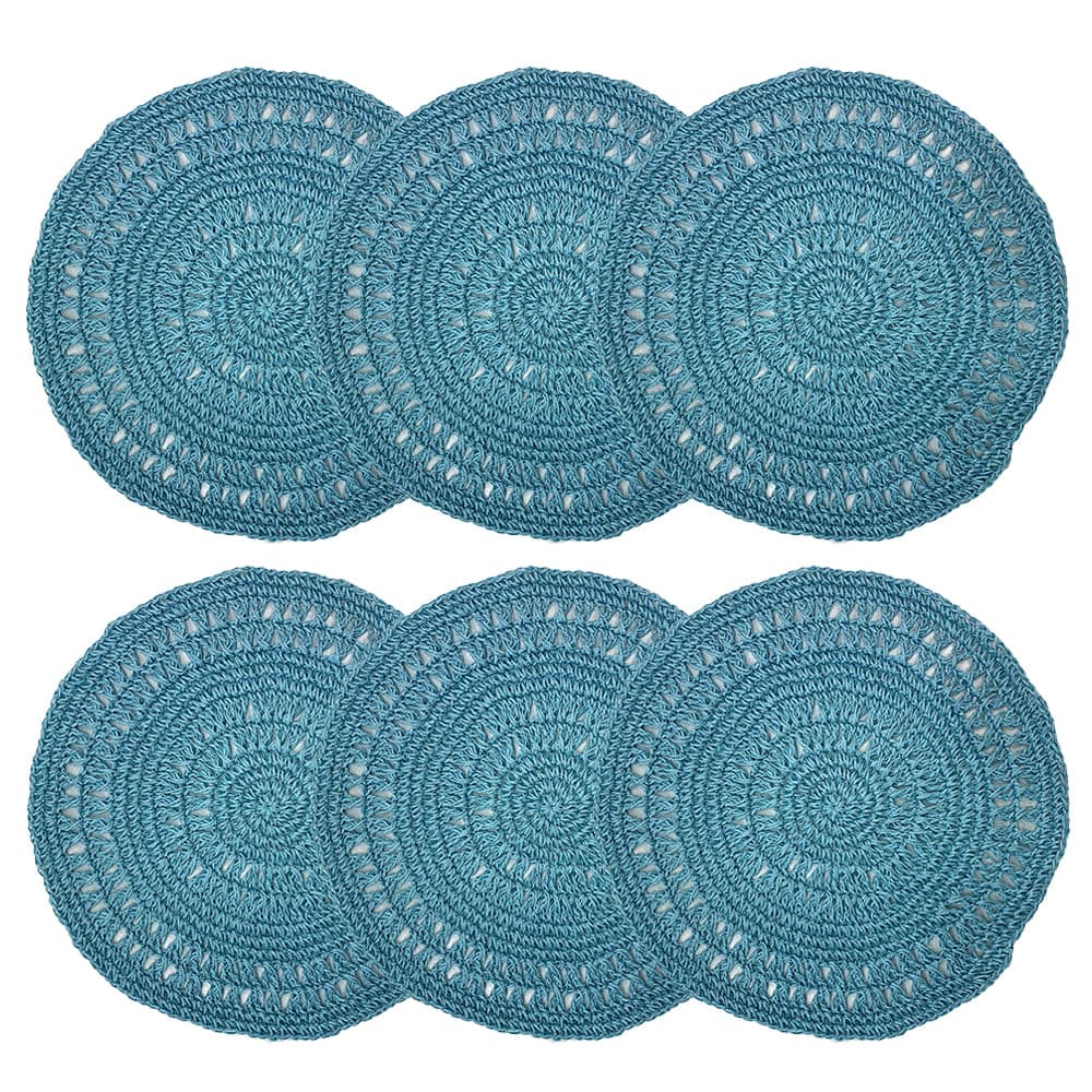 Kit Com 6 Serviço Americano Tricot Azul Glacial - Yoi