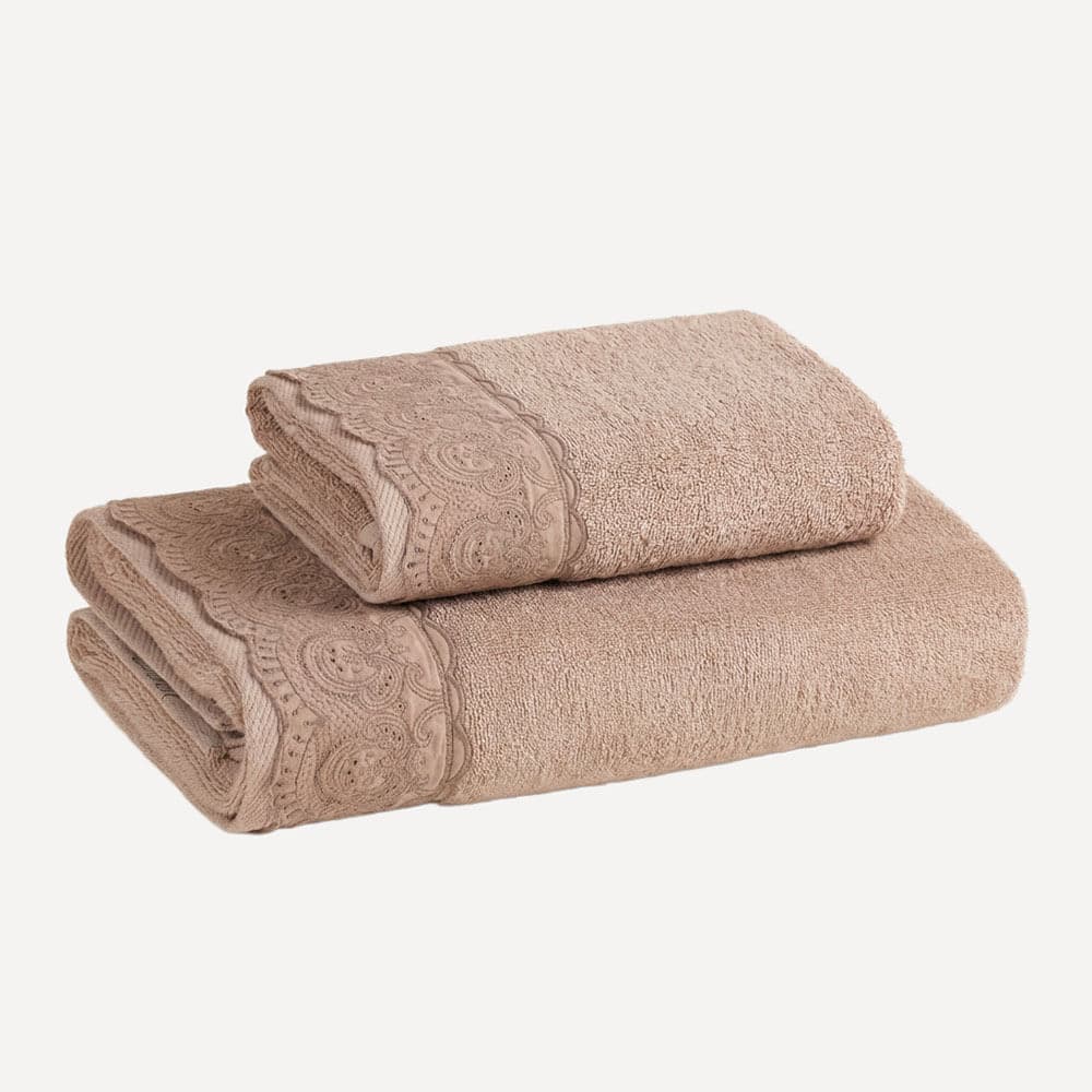 Kit Toalha Banhão e Rosto 100% Algodão Alice Bege/Rosê