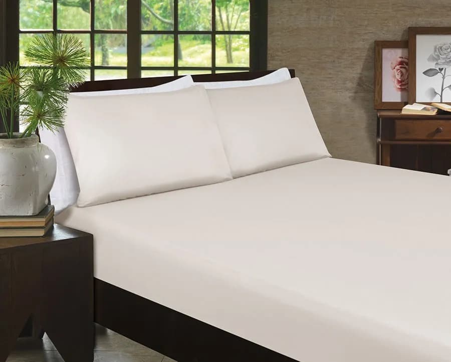 Lençol com Elástico Casal + 2 Fronhas Zelo Hotel - Percal 400 Fios - Bege