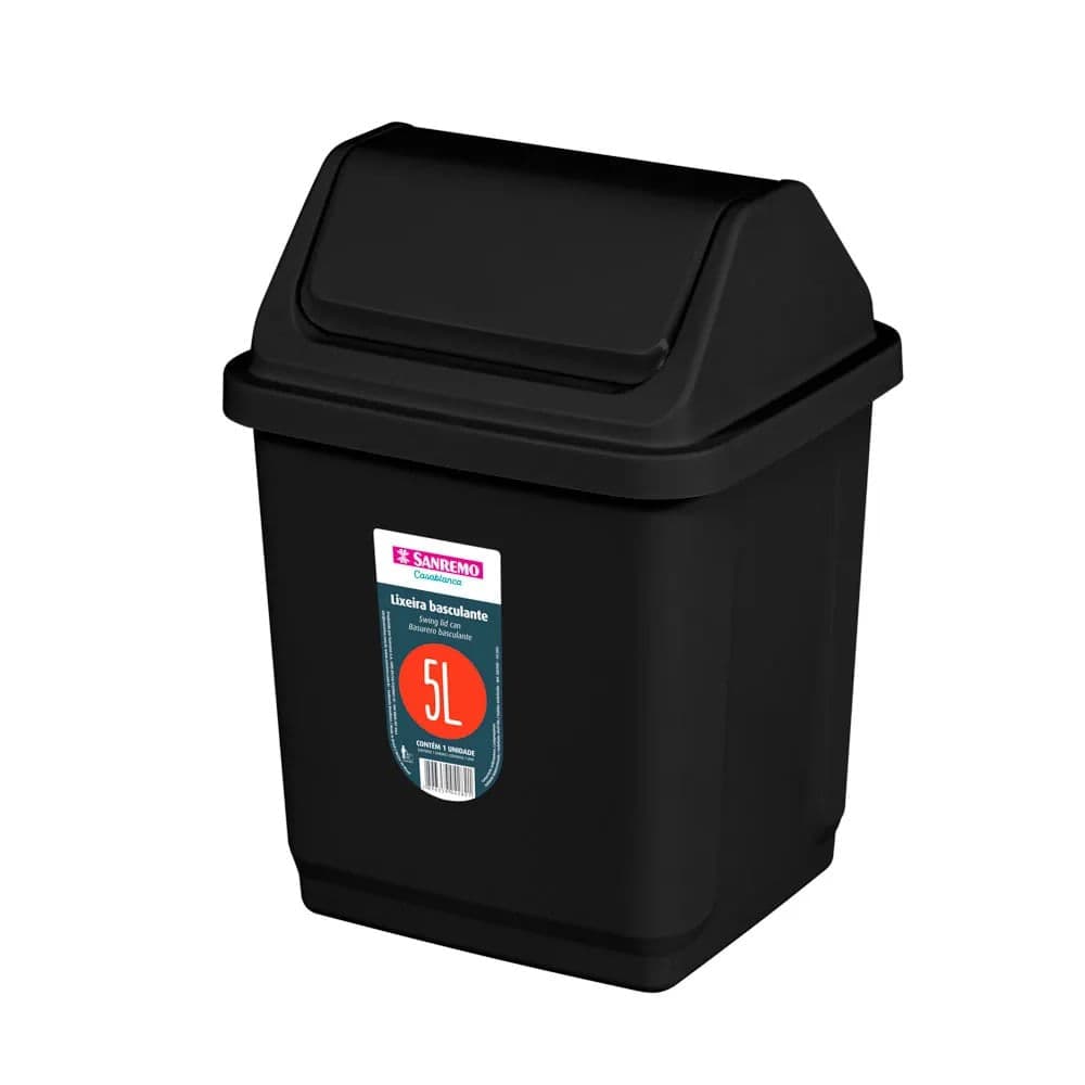 Lixeira de Chão Basculante 5l Preta - Sanremo