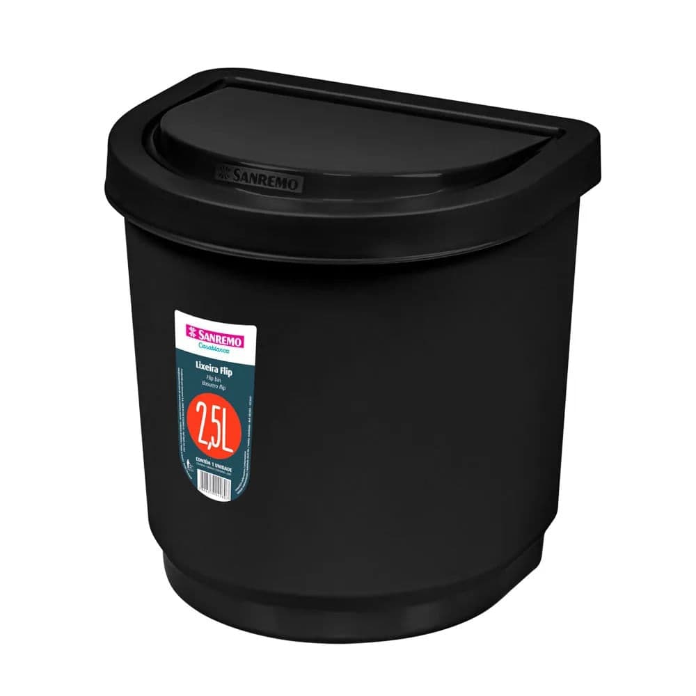 Lixeira Pia Flip 2,5l Preta - Sanreno