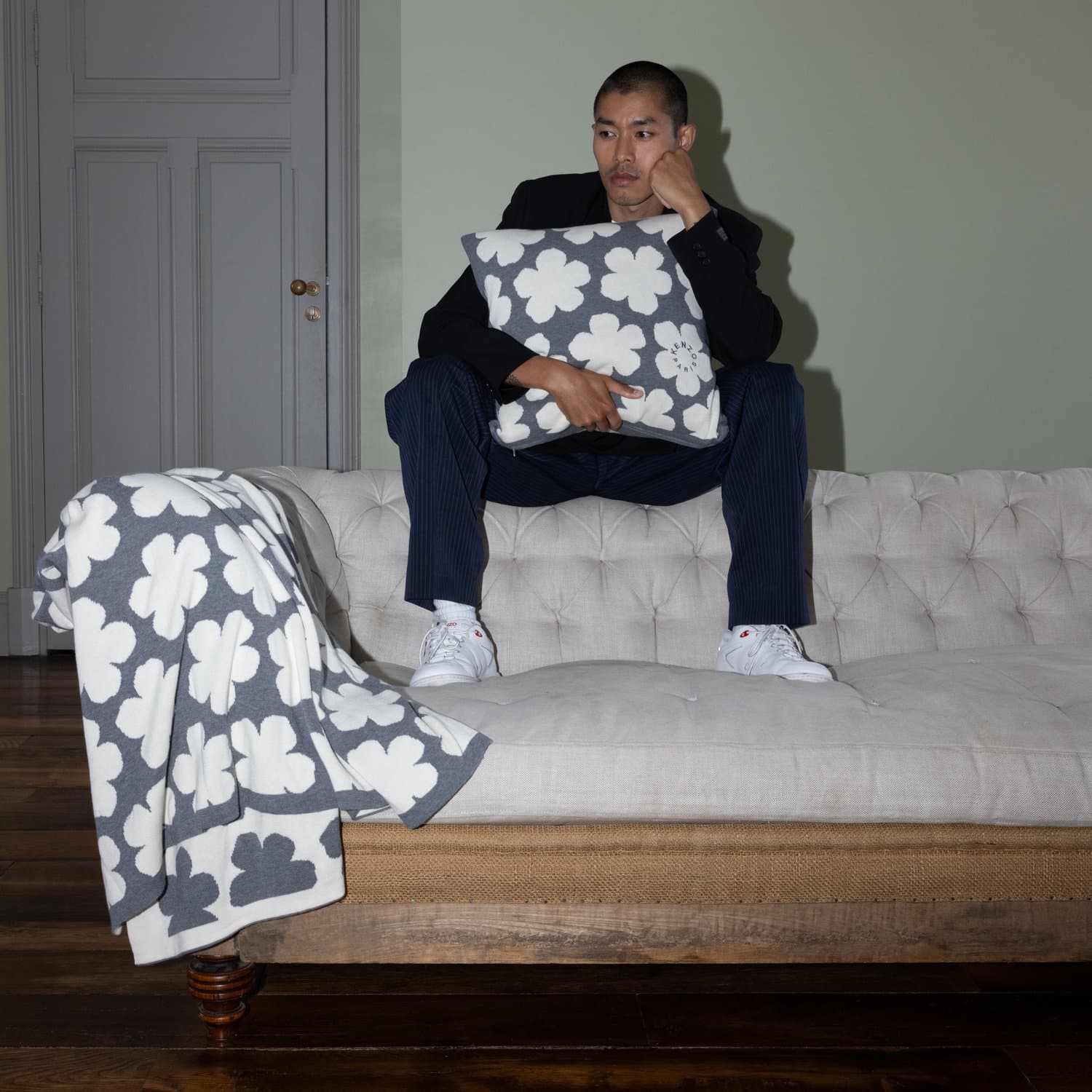 Manta em Tricô K Hanadot Kenzo Home Cinza 130 x 170 cm