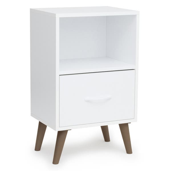 Mesa de Cabeceira 66x40x30cm MDP Branca com Gaveta e Nicho Decor Bemfixa