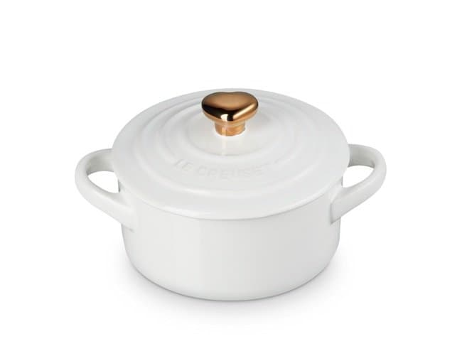 Mini Cocotte Pegador Coração Dourado Le Creuset Branco 250 ml