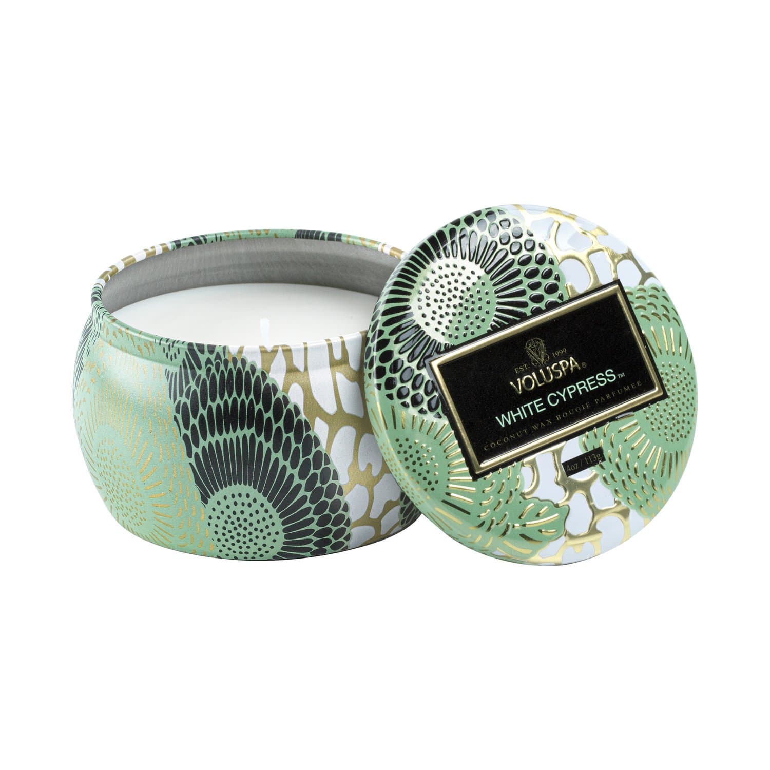 Mini Vela Lata Relevo White Cypress Voluspa 25 horas