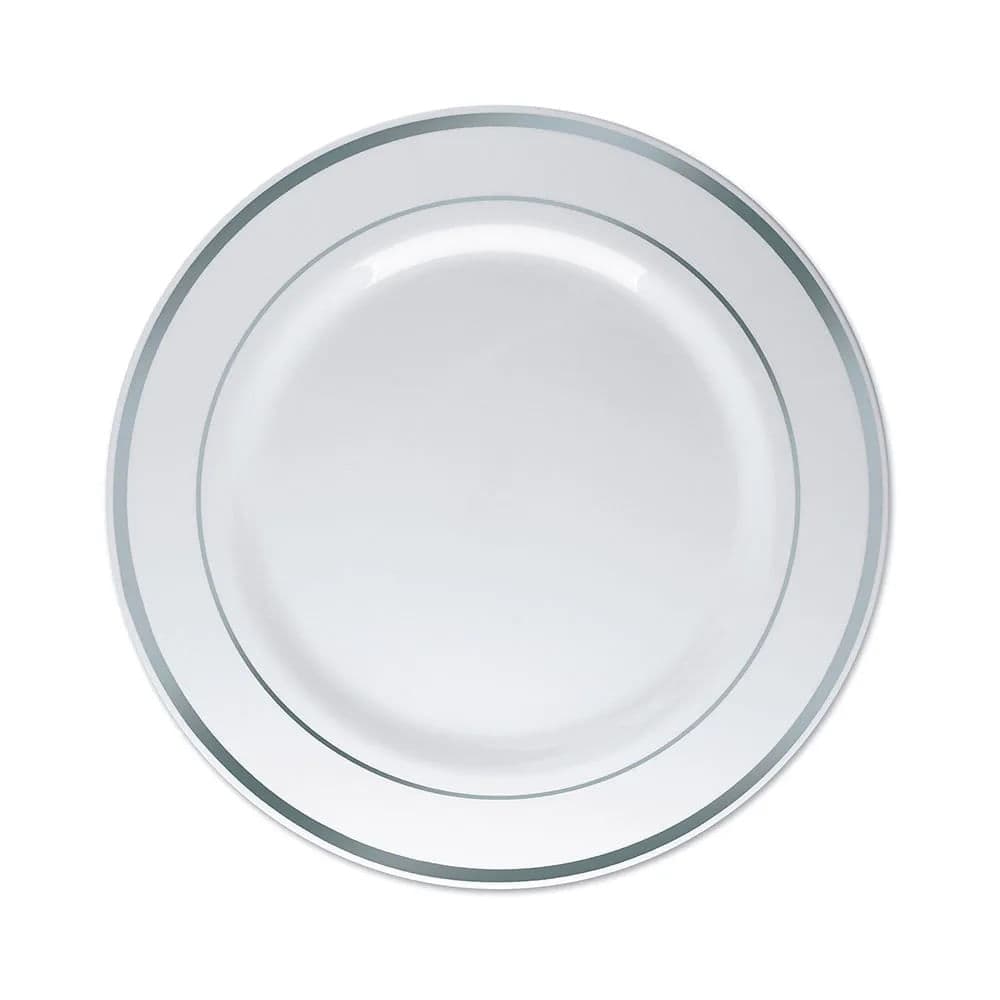 O Prato Descartável 26cm Kit com 6 Unidades Prata - Silver Plastic