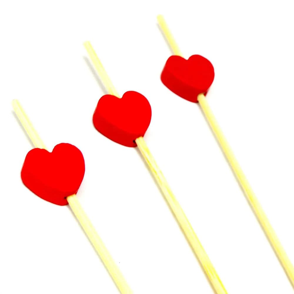 Palito para Petiscos Coração 12,5cm Vermelho - Silver Plastic