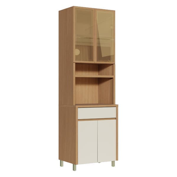 Paneleiro 100% MDF Carvalho e Greige com 4 Portas e 1 Gaveta 70x228x52cm Condessa Nesher