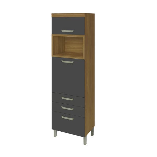 Paneleiro MDF Freijó e Grafite com 3 Gavetas e 2 Portas 64x221,5x45cm Safira Nesher