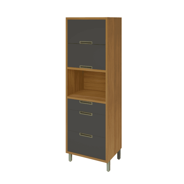 Paneleiro MDF Freijó e Grafite com 3 Gavetas e 2 Portas 70x221,5x52cm Turquesa Nesher