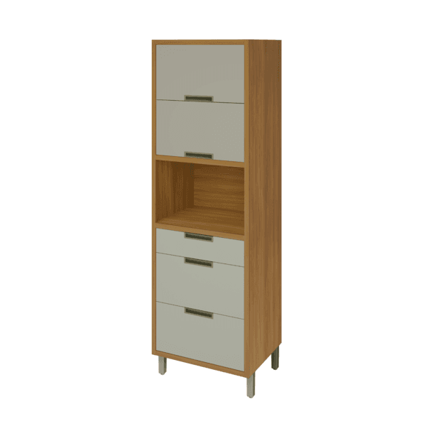 Paneleiro MDF Freijó e Off White com 3 Gavetas e 2 Portas 70x221,5x52cm Turquesa Nesher