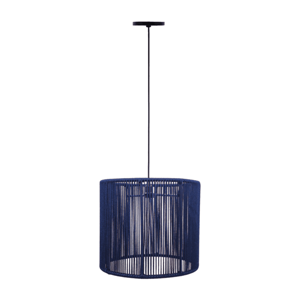 Pendente Externo Cilindro de Alumínio e Corda Náutica Azul Ibiza Grande Fibrartes