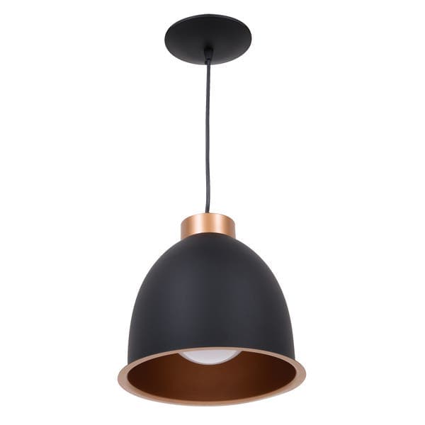 Pendente Redondo 1 Lâmpada Metal Preto e Cobre Bald Emalustres