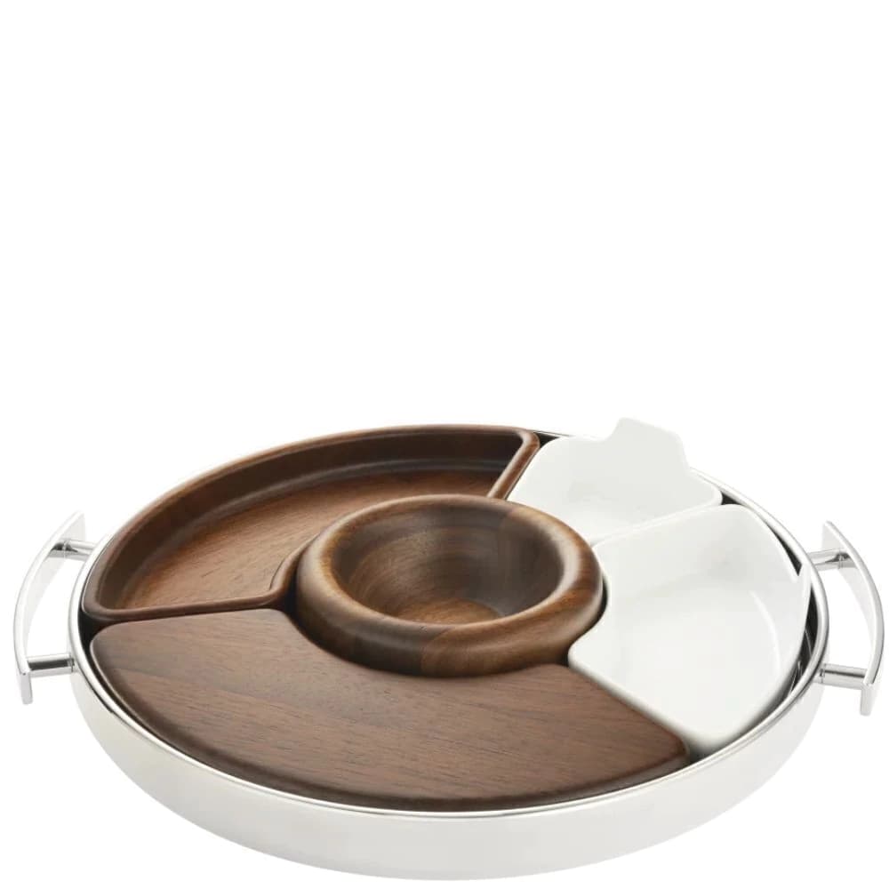 Petisqueira de Porcelana e Madeira Christofle Mood Coffee 38cm