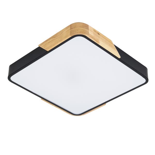 Plafon LED Quadrado Preto 40cm Madeira Wood Hevvy