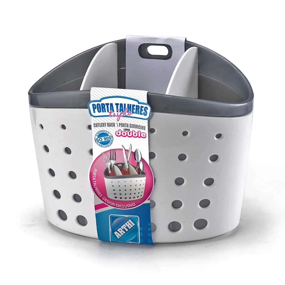 Porta Talheres Triplo Double Branco e Cinza - Arthi